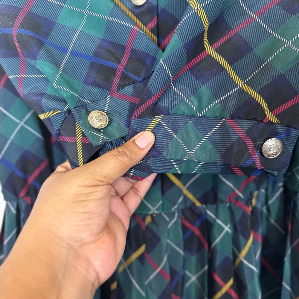 1980s Breli Originals Plaid Secretary Dress with Royal Coat of Arms Gold Trim - Picture 14 of 16